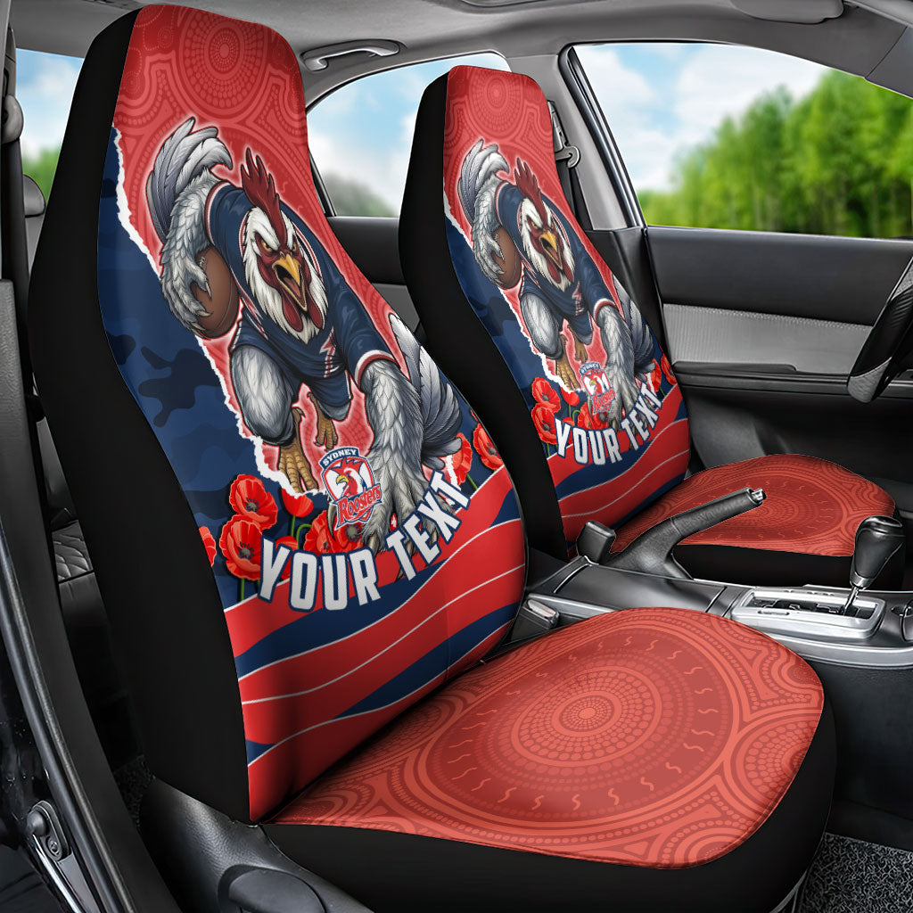 Personalized Sydney Roosters ANZAC Tribute Car Seat Cover Poppy Field Soldier Silhouette Aboriginal Rugby Mascot