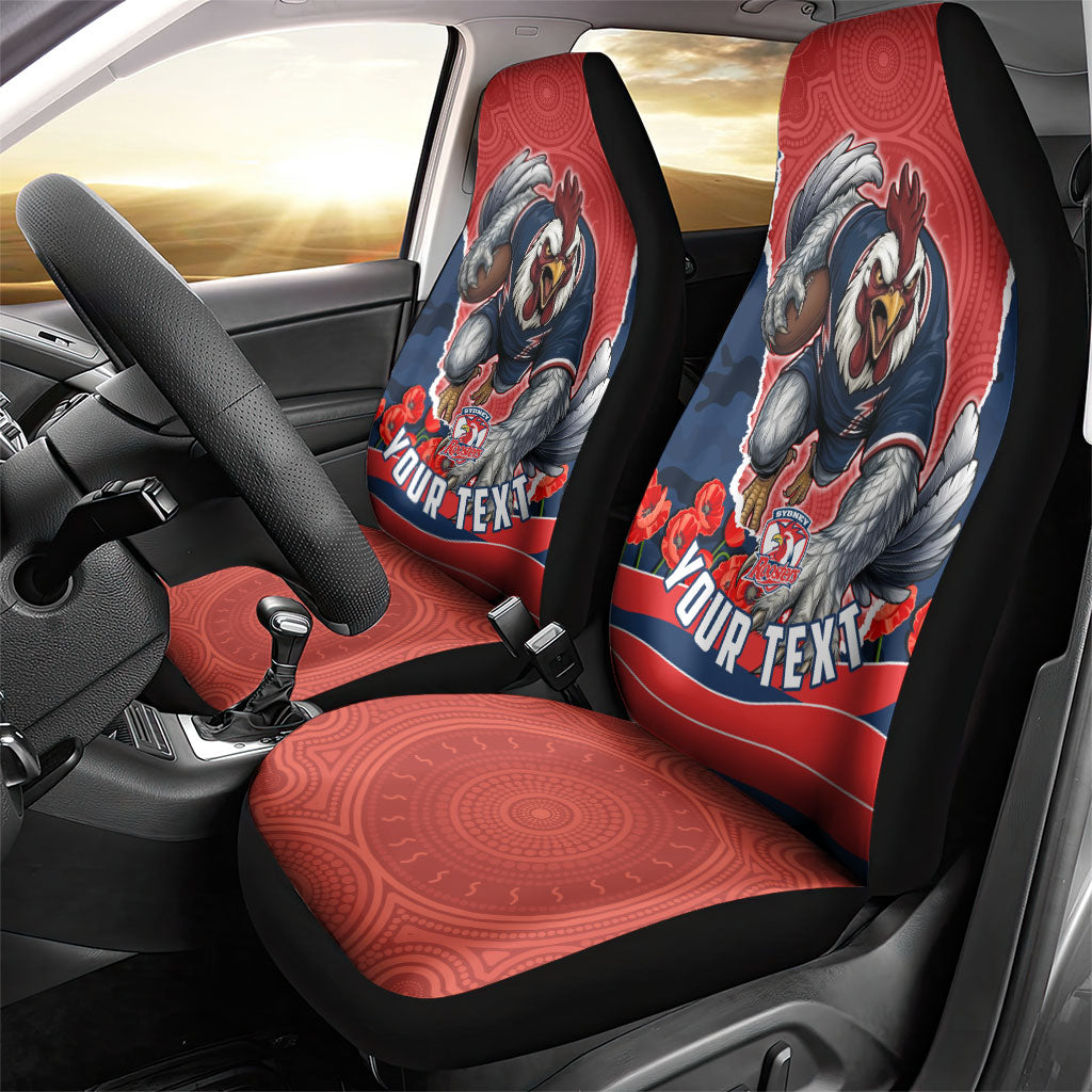 Personalized Sydney Roosters ANZAC Tribute Car Seat Cover Poppy Field Soldier Silhouette Aboriginal Rugby Mascot