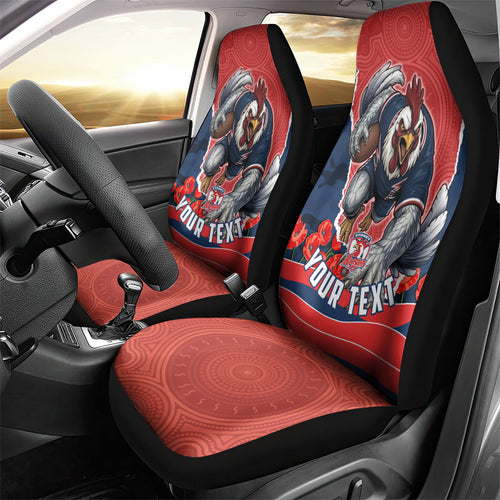 Personalized Sydney Roosters ANZAC Tribute Car Seat Cover Poppy Field Soldier Silhouette Aboriginal Rugby Mascot