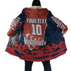 Personalized Sydney Roosters ANZAC Tribute Cloak Poppy Field Soldier Silhouette Aboriginal Rugby Mascot
