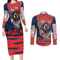 Personalized Sydney Roosters ANZAC Tribute Couples Matching Long Sleeve Bodycon Dress and Long Sleeve Button Shirt Poppy Field Soldier Silhouette Aboriginal Rugby Mascot