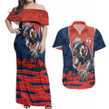 Personalized Sydney Roosters ANZAC Tribute Couples Matching Off Shoulder Maxi Dress and Hawaiian Shirt Poppy Field Soldier Silhouette Aboriginal Rugby Mascot