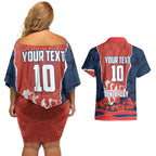 Personalized Sydney Roosters ANZAC Tribute Couples Matching Off Shoulder Short Dress and Hawaiian Shirt Poppy Field Soldier Silhouette Aboriginal Rugby Mascot
