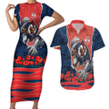 Personalized Sydney Roosters ANZAC Tribute Couples Matching Short Sleeve Bodycon Dress and Hawaiian Shirt Poppy Field Soldier Silhouette Aboriginal Rugby Mascot