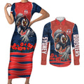 Personalized Sydney Roosters ANZAC Tribute Couples Matching Short Sleeve Bodycon Dress and Long Sleeve Button Shirt Poppy Field Soldier Silhouette Aboriginal Rugby Mascot