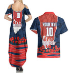 Personalized Sydney Roosters ANZAC Tribute Couples Matching Summer Maxi Dress and Hawaiian Shirt Poppy Field Soldier Silhouette Aboriginal Rugby Mascot