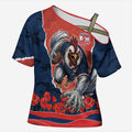 Personalized Sydney Roosters ANZAC Tribute Cross Shoulder Shirt Poppy Field Soldier Silhouette Aboriginal Rugby Mascot