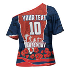 Personalized Sydney Roosters ANZAC Tribute Cross Shoulder Shirt Poppy Field Soldier Silhouette Aboriginal Rugby Mascot
