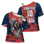 Personalized Sydney Roosters ANZAC Tribute Cross Shoulder Shirt Poppy Field Soldier Silhouette Aboriginal Rugby Mascot