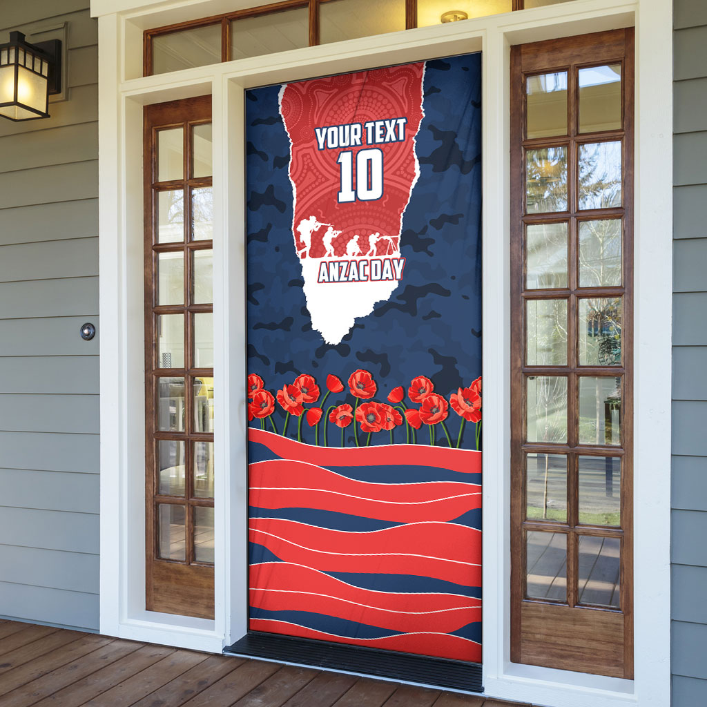Personalized Sydney Roosters ANZAC Tribute Door Cover Poppy Field Soldier Silhouette Aboriginal Rugby Mascot