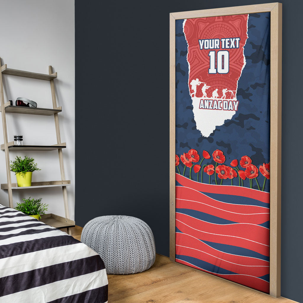 Personalized Sydney Roosters ANZAC Tribute Door Cover Poppy Field Soldier Silhouette Aboriginal Rugby Mascot