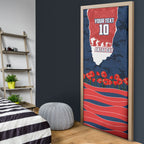 Personalized Sydney Roosters ANZAC Tribute Door Cover Poppy Field Soldier Silhouette Aboriginal Rugby Mascot