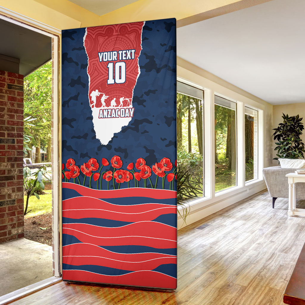 Personalized Sydney Roosters ANZAC Tribute Door Cover Poppy Field Soldier Silhouette Aboriginal Rugby Mascot