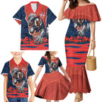 Personalized Sydney Roosters ANZAC Tribute Family Matching Mermaid Dress and Hawaiian Shirt Poppy Field Soldier Silhouette Aboriginal Rugby Mascot