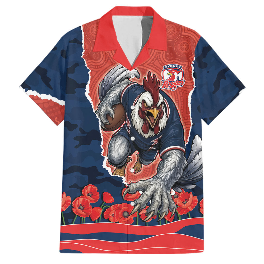 Personalized Sydney Roosters ANZAC Tribute Family Matching Mermaid Dress and Hawaiian Shirt Poppy Field Soldier Silhouette Aboriginal Rugby Mascot