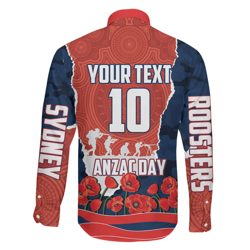 Personalized Sydney Roosters ANZAC Tribute Family Matching Mermaid Dress and Hawaiian Shirt Poppy Field Soldier Silhouette Aboriginal Rugby Mascot