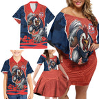 Personalized Sydney Roosters ANZAC Tribute Family Matching Off Shoulder Short Dress and Hawaiian Shirt Poppy Field Soldier Silhouette Aboriginal Rugby Mascot