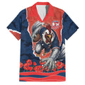 Personalized Sydney Roosters ANZAC Tribute Family Matching Off Shoulder Short Dress and Hawaiian Shirt Poppy Field Soldier Silhouette Aboriginal Rugby Mascot