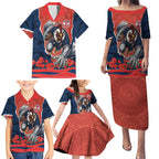 Personalized Sydney Roosters ANZAC Tribute Family Matching Puletasi and Hawaiian Shirt Poppy Field Soldier Silhouette Aboriginal Rugby Mascot