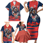 Personalized Sydney Roosters ANZAC Tribute Family Matching Short Sleeve Bodycon Dress and Hawaiian Shirt Poppy Field Soldier Silhouette Aboriginal Rugby Mascot