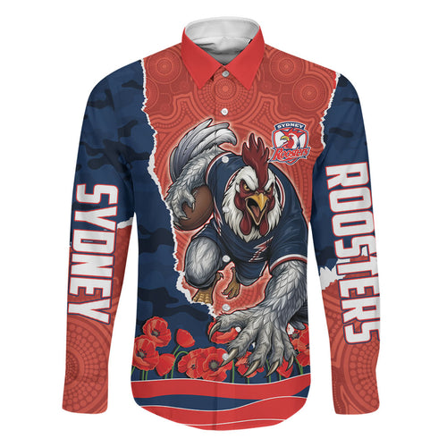 Personalized Sydney Roosters ANZAC Tribute Family Matching Short Sleeve Bodycon Dress and Hawaiian Shirt Poppy Field Soldier Silhouette Aboriginal Rugby Mascot