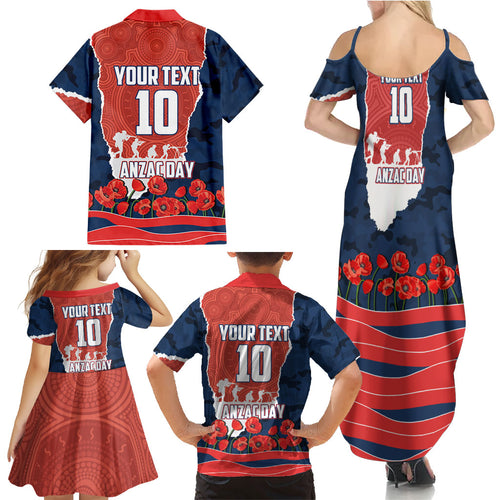 Personalized Sydney Roosters ANZAC Tribute Family Matching Summer Maxi Dress and Hawaiian Shirt Poppy Field Soldier Silhouette Aboriginal Rugby Mascot