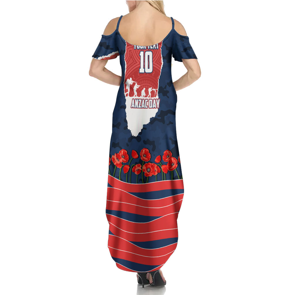 Personalized Sydney Roosters ANZAC Tribute Family Matching Summer Maxi Dress and Hawaiian Shirt Poppy Field Soldier Silhouette Aboriginal Rugby Mascot