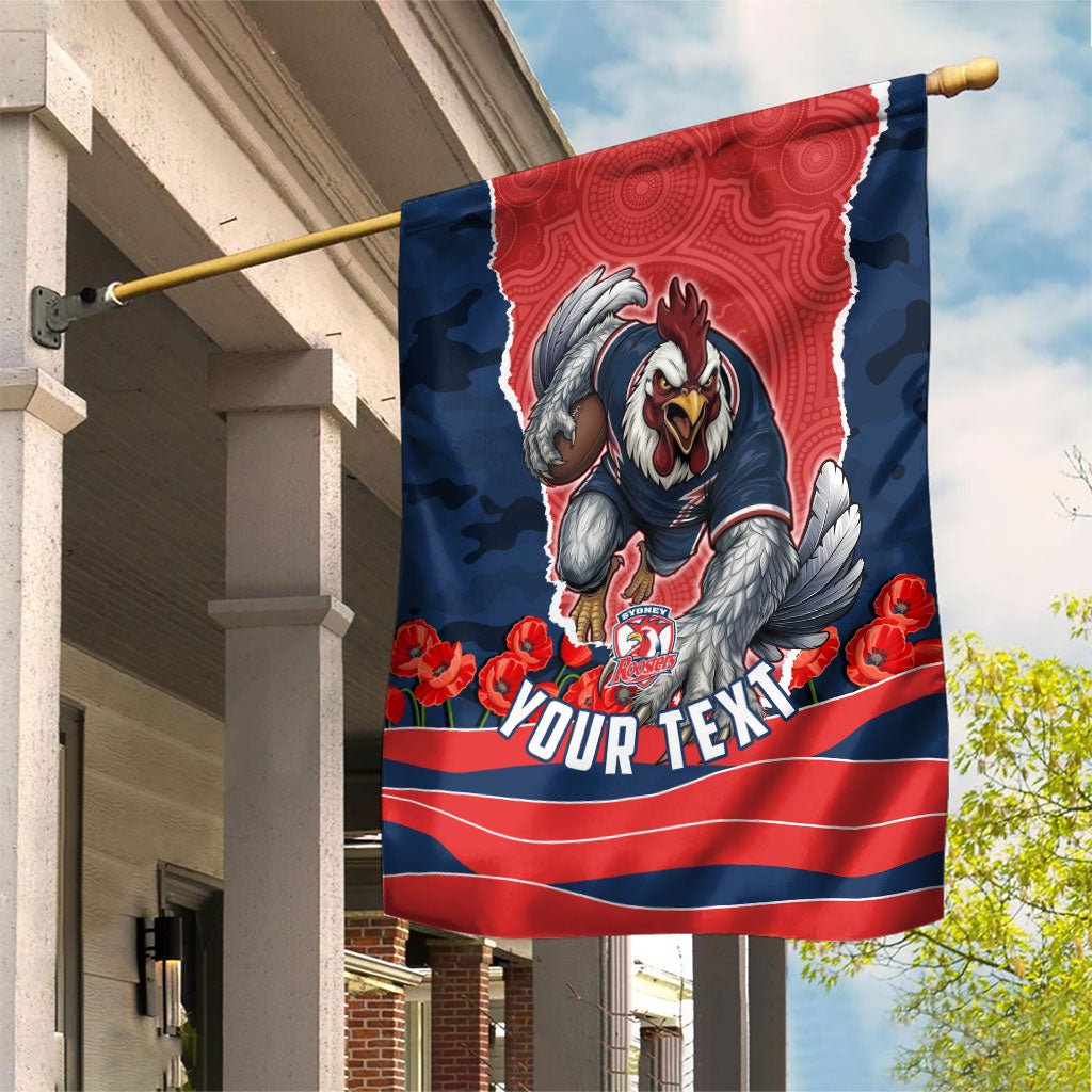 Personalized Sydney Roosters ANZAC Tribute Garden Flag Poppy Field Soldier Silhouette Aboriginal Rugby Mascot