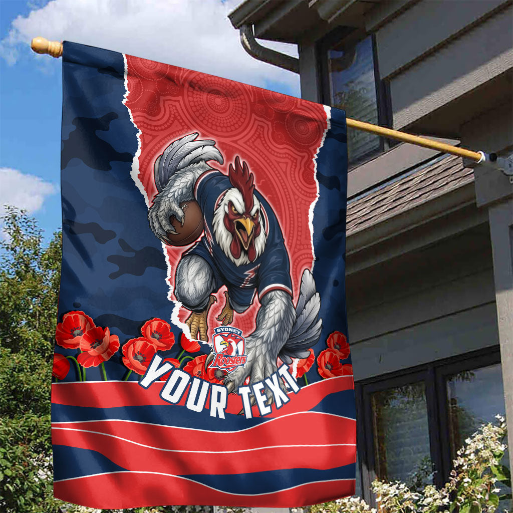 Personalized Sydney Roosters ANZAC Tribute Garden Flag Poppy Field Soldier Silhouette Aboriginal Rugby Mascot