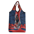 Personalized Sydney Roosters ANZAC Tribute Grocery Bag Poppy Field Soldier Silhouette Aboriginal Rugby Mascot