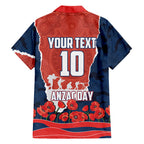 Personalized Sydney Roosters ANZAC Tribute Hawaiian Shirt Poppy Field Soldier Silhouette Aboriginal Rugby Mascot