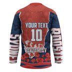 Personalized Sydney Roosters ANZAC Tribute Hockey Jersey Poppy Field Soldier Silhouette Aboriginal Rugby Mascot