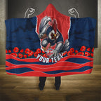 Personalized Sydney Roosters ANZAC Tribute Hooded Blanket Poppy Field Soldier Silhouette Aboriginal Rugby Mascot