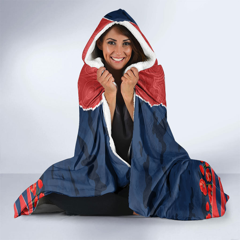 Personalized Sydney Roosters ANZAC Tribute Hooded Blanket Poppy Field Soldier Silhouette Aboriginal Rugby Mascot