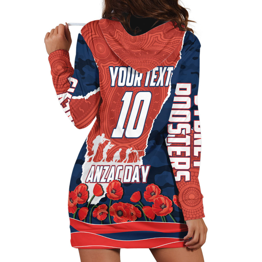 Personalized Sydney Roosters ANZAC Tribute Hoodie Dress Poppy Field Soldier Silhouette Aboriginal Rugby Mascot