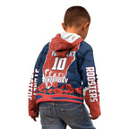 Personalized Sydney Roosters ANZAC Tribute Kid Hoodie Poppy Field Soldier Silhouette Aboriginal Rugby Mascot
