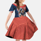 Personalized Sydney Roosters ANZAC Tribute Kid Short Sleeve Dress Poppy Field Soldier Silhouette Aboriginal Rugby Mascot