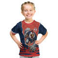 Personalized Sydney Roosters ANZAC Tribute Kid T Shirt Poppy Field Soldier Silhouette Aboriginal Rugby Mascot