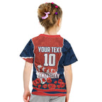 Personalized Sydney Roosters ANZAC Tribute Kid T Shirt Poppy Field Soldier Silhouette Aboriginal Rugby Mascot