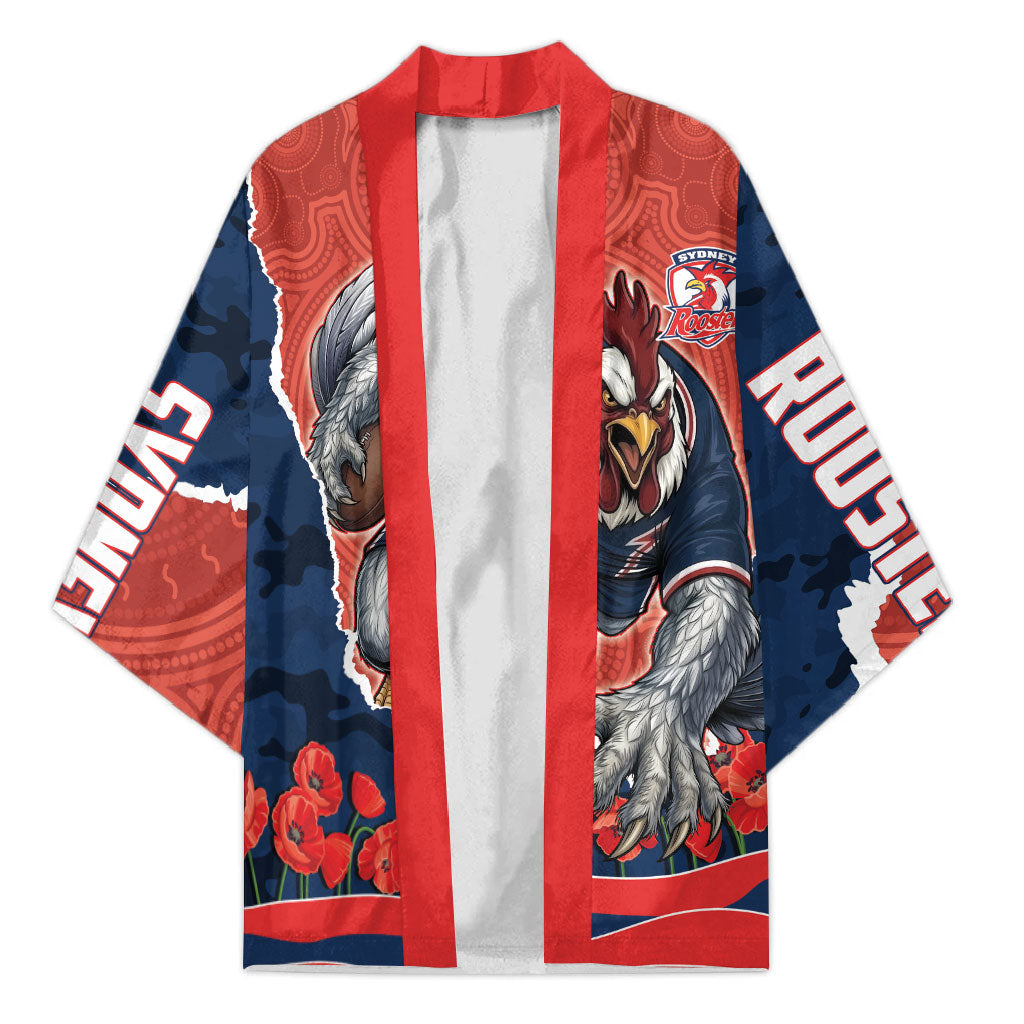 Personalized Sydney Roosters ANZAC Tribute Kimono Poppy Field Soldier Silhouette Aboriginal Rugby Mascot