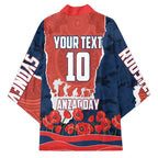 Personalized Sydney Roosters ANZAC Tribute Kimono Poppy Field Soldier Silhouette Aboriginal Rugby Mascot