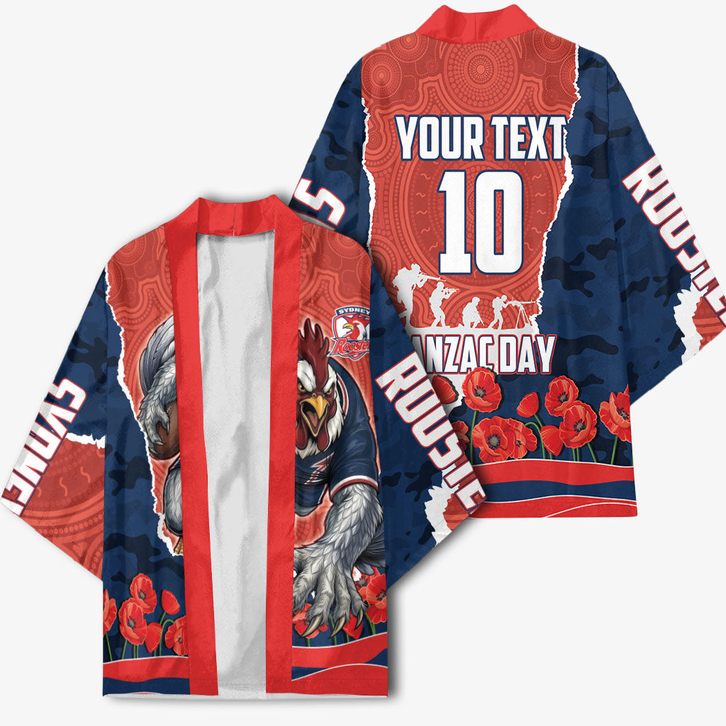 Personalized Sydney Roosters ANZAC Tribute Kimono Poppy Field Soldier Silhouette Aboriginal Rugby Mascot