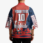Personalized Sydney Roosters ANZAC Tribute Kimono Poppy Field Soldier Silhouette Aboriginal Rugby Mascot