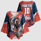 Personalized Sydney Roosters ANZAC Tribute Kimono Sleeve Blouse Poppy Field Soldier Silhouette Aboriginal Rugby Mascot