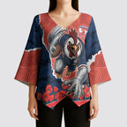 Personalized Sydney Roosters ANZAC Tribute Kimono Sleeve Blouse Poppy Field Soldier Silhouette Aboriginal Rugby Mascot