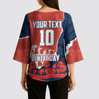 Personalized Sydney Roosters ANZAC Tribute Kimono Sleeve Blouse Poppy Field Soldier Silhouette Aboriginal Rugby Mascot