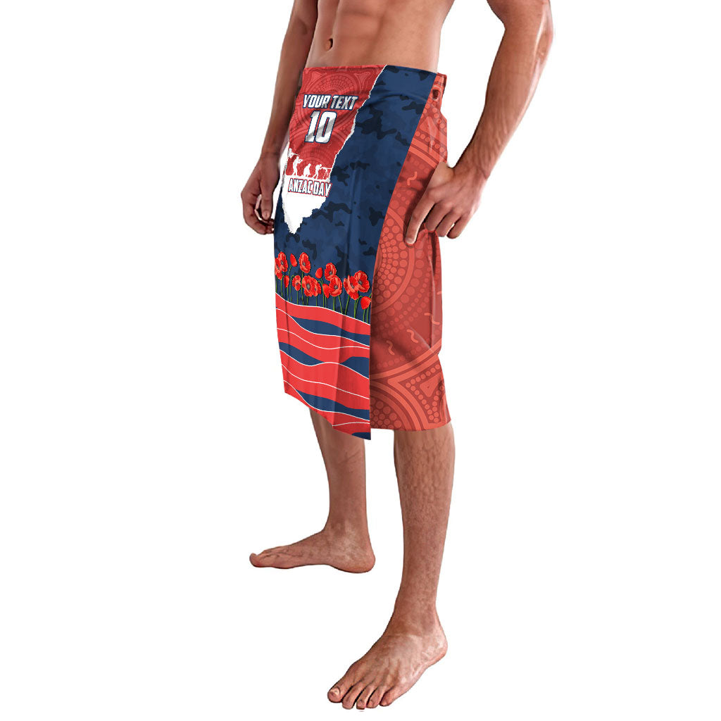 Personalized Sydney Roosters ANZAC Tribute Lavalava Poppy Field Soldier Silhouette Aboriginal Rugby Mascot