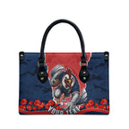 Personalized Sydney Roosters ANZAC Tribute Leather Bag Poppy Field Soldier Silhouette Aboriginal Rugby Mascot