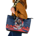 Personalized Sydney Roosters ANZAC Tribute Leather Tote Bag Poppy Field Soldier Silhouette Aboriginal Rugby Mascot