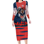Personalized Sydney Roosters ANZAC Tribute Long Sleeve Bodycon Dress Poppy Field Soldier Silhouette Aboriginal Rugby Mascot